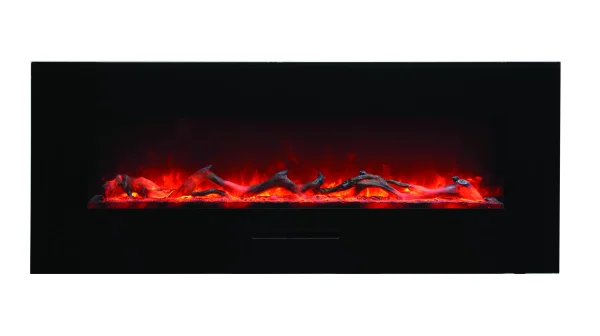 Amantii - Smart 48" Flush Mount fireplace with Black Glass Surround, Log set