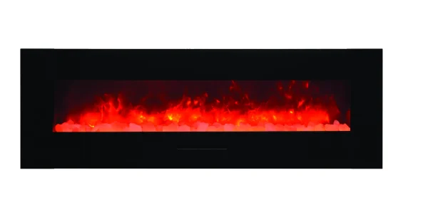 Amantii - Smart 60" Flush Mount fireplace with Black Glass Surround, Log set