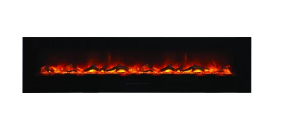 Amantii - Smart 88" Flush Mount fireplace with Black Glass Surround, Log set